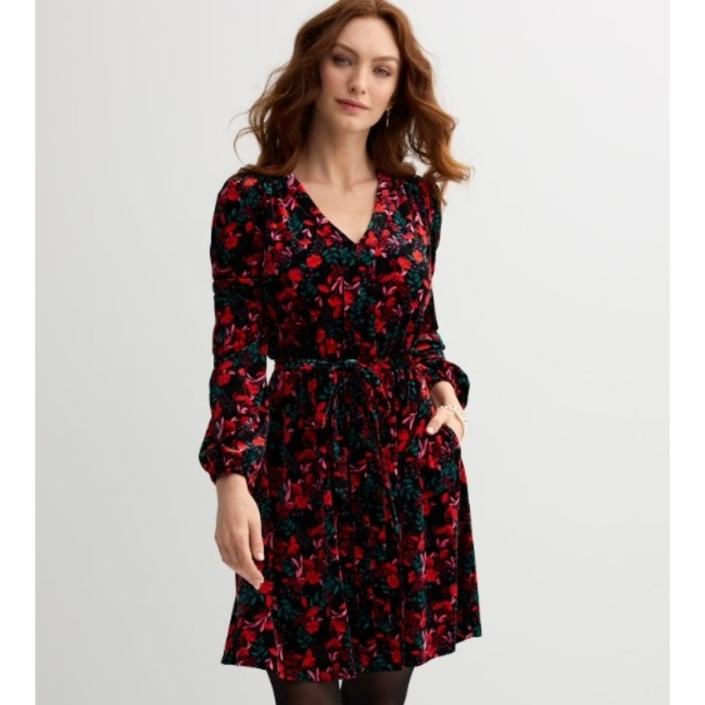 Draper James Velvet Dress Floral Botanical Wrap Pockets Velvet Southern Goth XXL